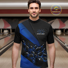 Load image into Gallery viewer, Custom Black And Blue Flame Men Bowling Team Shirts, Bowling League Shirt Bowler Jerseys IPHW11291