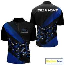 Load image into Gallery viewer, Custom Black And Blue Flame Men Bowling Team Shirts, Bowling League Shirt Bowler Jerseys IPHW11291