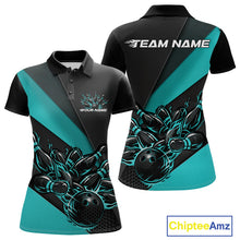 Load image into Gallery viewer, Custom Turquoise Blue Flame Women Bowling Team Shirts, Bowling League Shirt Bowler Jerseys IPHW11293