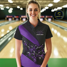 Load image into Gallery viewer, Custom Black And Purple Flame Women Bowling Shirts, Bowling League Shirt Bowler Jerseys IPHW11294