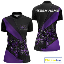 Load image into Gallery viewer, Custom Black And Purple Flame Women Bowling Shirts, Bowling League Shirt Bowler Jerseys IPHW11294