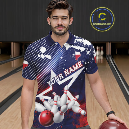 Custom Texas Flag Bowling Team Jerseys, Texas Bowling Men Polo Shirt IPHW11641