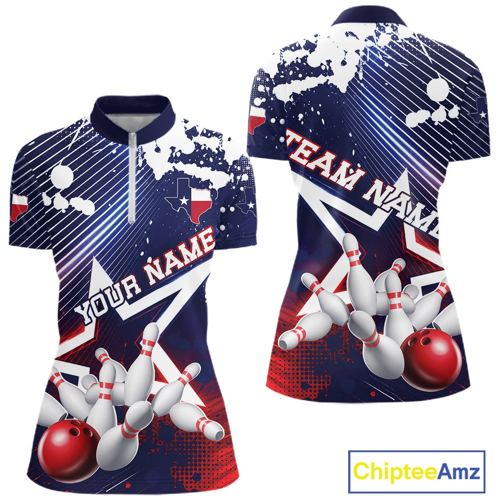 Custom Texas Flag Bowling Team Jerseys, Texas Bowling Women Quarter-Zip Shirt IPHW11641