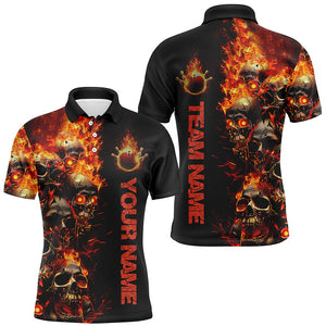 Custom Flame Skull Bowling Shirts For Men, Halloween Bowling Outfits For Bowling Team IPHW7169