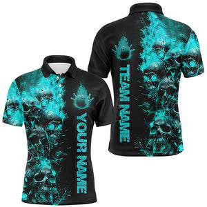 Custom Blue Flame Skull Bowling Shirts For Men, Halloween Bowling Outfits For Bowling Team IPHW7170