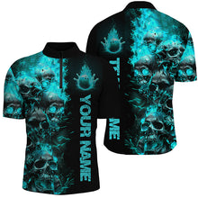 Load image into Gallery viewer, Custom Blue Flame Skull Bowling Shirts For Men, Halloween Bowling Outfits For Bowling Team IPHW7170