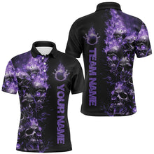 Load image into Gallery viewer, Custom Purple Flame Skull Bowling Shirts For Men, Halloween Bowling Outfits For Bowling Team IPHW7171