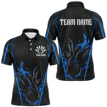 Load image into Gallery viewer, Black And Blue Flame Custom Bowling Shirts For Men, Bowling League Shirt Team Jerseys IPHW7175