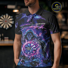Load image into Gallery viewer, Custom Blue, Purple And Pink Grim Reaper Skull Dart Men Polo Shirt, Halloween Team Outfit IPHW10040