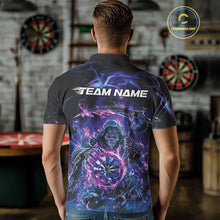 Load image into Gallery viewer, Custom Blue, Purple And Pink Grim Reaper Skull Dart Men Polo Shirt, Halloween Team Outfit IPHW10040