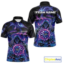 Load image into Gallery viewer, Custom Blue, Purple And Pink Grim Reaper Skull Dart Men Polo Shirt, Halloween Team Outfit IPHW10040