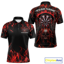 Load image into Gallery viewer, Custom Red Orange Flame Skull With Wings Dart Polo Shirt For Men, Halloween Dart Outfit IPHW10041