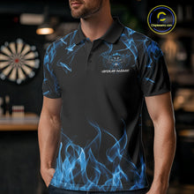 Load image into Gallery viewer, Custom Blue Flame Skull With Wings Dart Polo Shirt For Men, Halloween Dart Outfit IPHW10042