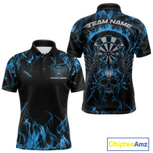 Load image into Gallery viewer, Custom Blue Flame Skull With Wings Dart Polo Shirt For Men, Halloween Dart Outfit IPHW10042