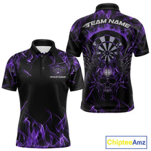 Load image into Gallery viewer, Custom Purple Flame Skull With Wings Dart Polo Shirt For Men, Halloween Dart Outfit IPHW10043