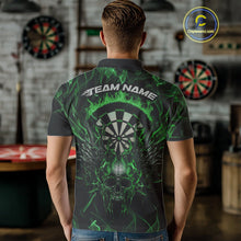 Load image into Gallery viewer, Custom Green Flame Skull With Wings Dart Polo Shirt For Men, Halloween Dart Outfit IPHW10044