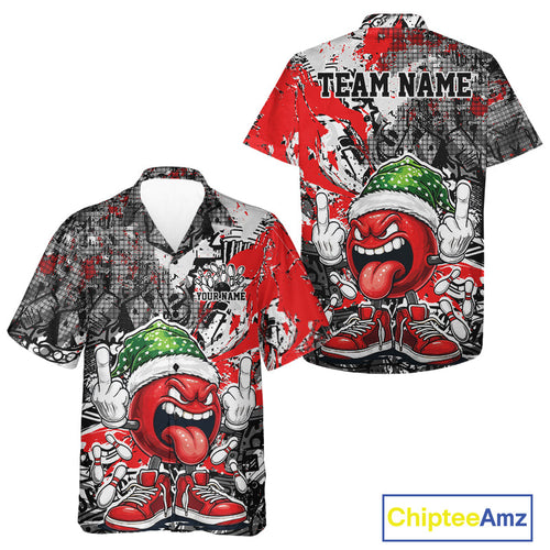 Custom Funny Christmas Bowling Men And Women Hawaiian Shirts, Crazy Bowling Ball Xmas Outfit IPHW10129