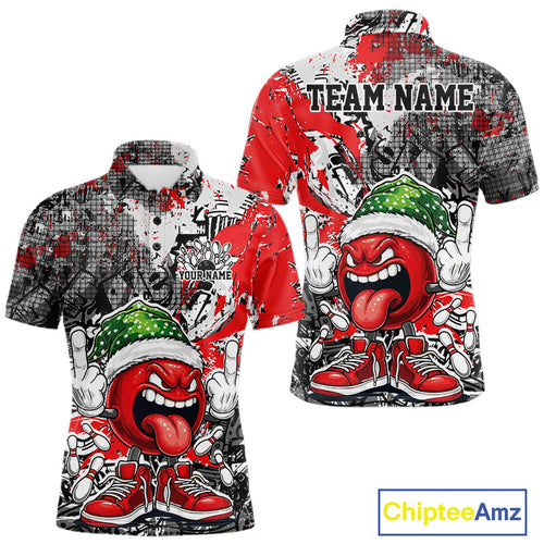 Custom Funny Christmas Bowling Men Polo Shirts, Crazy Bowling Ball Xmas Outfit IPHW10129