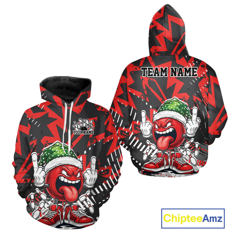 Custom Funny Christmas Bowling Men And Women Hoodie Shirts, Crazy Bowling Ball Xmas Outfit IPHW10130