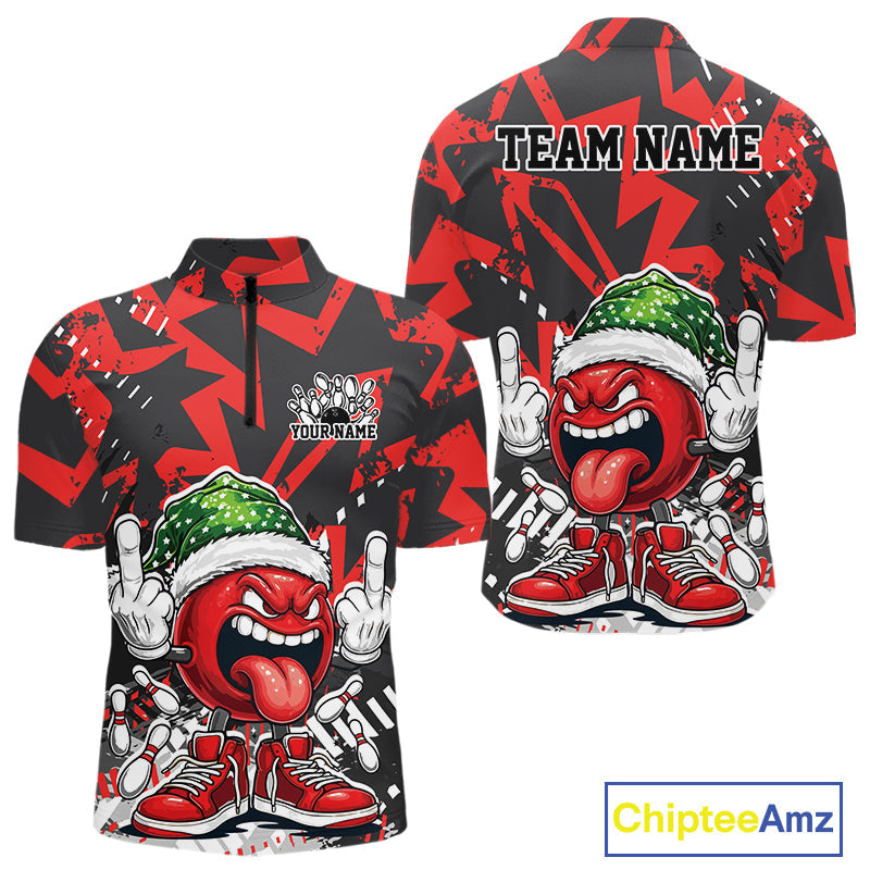 Custom Funny Christmas Bowling Men Quarter-Zip Shirts, Crazy Bowling Ball Xmas Outfit IPHW10130