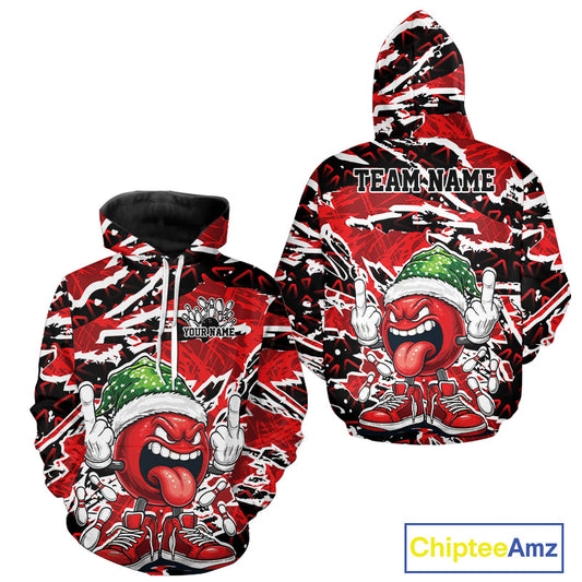 Custom Funny Christmas Bowling Men And Women Hoodie Shirts, Crazy Bowling Ball Xmas Outfit IPHW10131