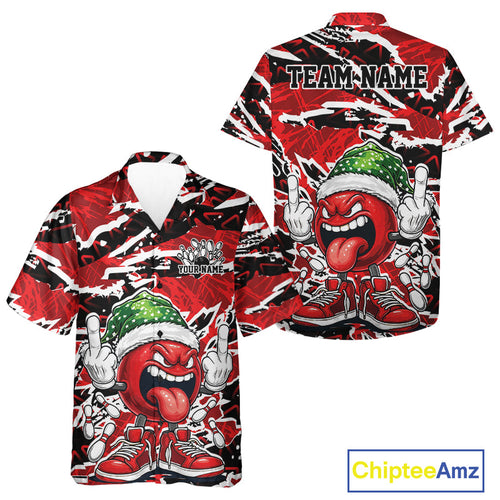 Custom Funny Christmas Bowling Men And Women Hawaiian Shirts, Crazy Bowling Ball Xmas Outfit IPHW10131