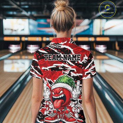 Custom Funny Christmas Bowling Women Quarter-Zip Shirts, Crazy Bowling Ball Xmas Outfit IPHW10131
