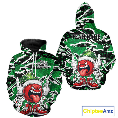 Custom Funny Christmas Bowling Men And Women Hoodie Shirts, Crazy Bowling Ball Xmas Outfit IPHW10132