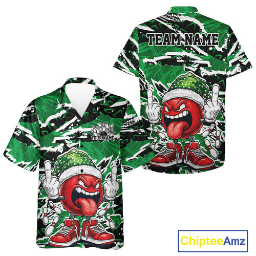 Custom Funny Christmas Bowling Men And Women Hawaiian Shirts, Crazy Bowling Ball Xmas Outfit IPHW10132