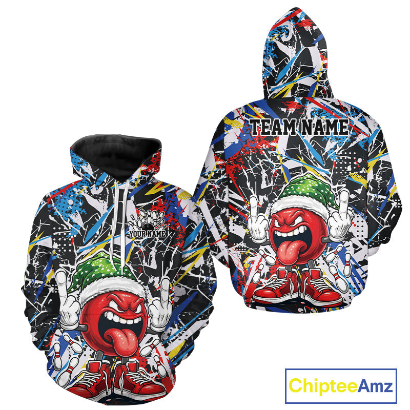 Custom Funny Colorful Christmas Bowling Men And Women Hoodie Shirts, Crazy Bowling Ball Xmas Outfit IPHW10133