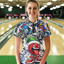 Load image into Gallery viewer, Custom Funny Colorful Christmas Bowling Women Quarter-Zip Shirts, Crazy Ball Xmas Outfit IPHW10133