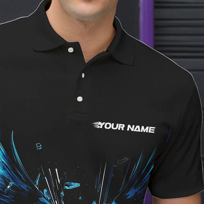 Black And Blue Eagle Break Glass Custom Bowling Polo Shirts For Men, Bowling Team Shirt IPHW8396