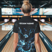 Load image into Gallery viewer, Black And Blue Eagle Break Glass Custom Bowling Polo Shirts For Women, Bowling Team Shirt IPHW8396