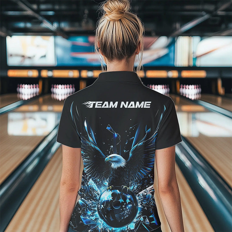 Black And Blue Eagle Break Glass Custom Bowling Quarter-Zip Shirts For Women Team Shirt IPHW8396