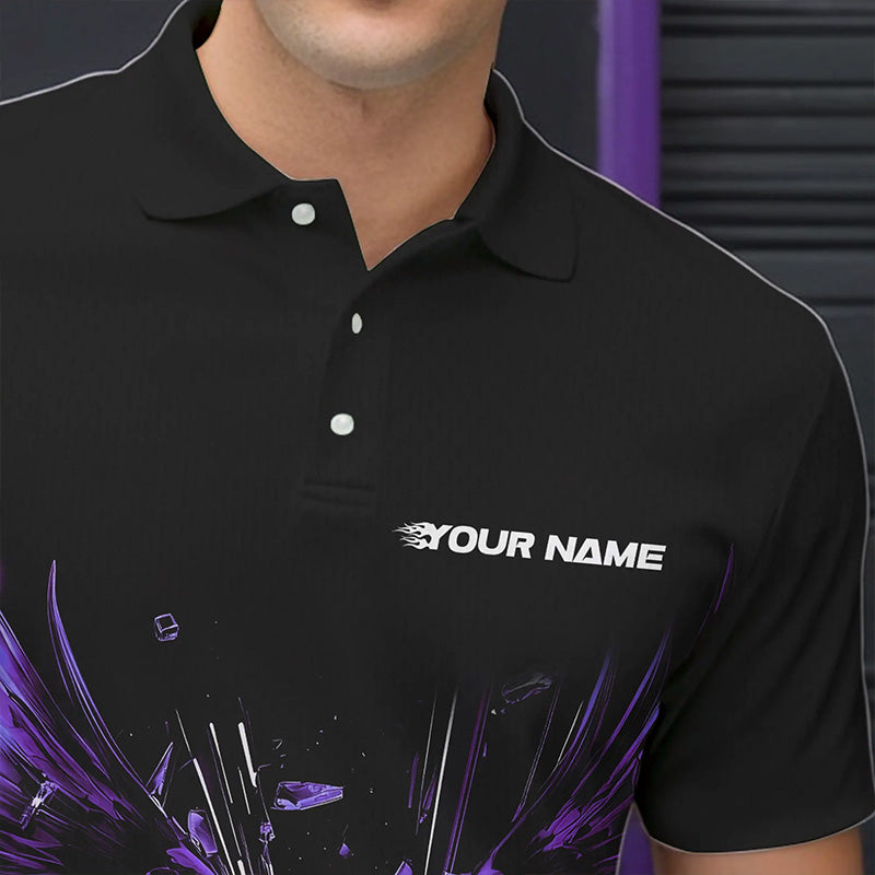 Black And Purple Eagle Break Glass Custom Bowling Polo Shirts For Men, Bowling Team Shirt IPHW8397