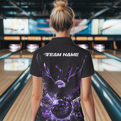 Black And Purple Eagle Break Glass Custom Bowling Quarter-Zip Shirts For Women Team Shirt IPHW8397