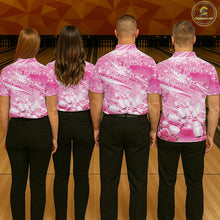 Load image into Gallery viewer, Custom Pink Heart Valentine Bowling Couples Shirt, Heart And Roses Bowling Husband And Wife Gifts With Name IPHW10516