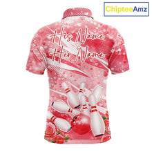 Load image into Gallery viewer, Custom Red Heart Valentine Bowling Couples Shirt, Heart And Roses Bowling Husband And Wife Gifts With Name IPHW10517