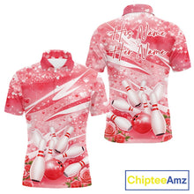 Load image into Gallery viewer, Custom Red Heart Valentine Bowling Couples Shirt, Heart And Roses Bowling Husband And Wife Gifts With Name IPHW10517