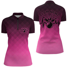 Load image into Gallery viewer, Bowling Heartbeat Pulse Line Pink Argyle Custom Bowling Team Shirts For Women IPHW6444