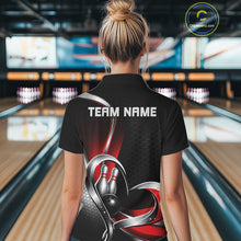 Load image into Gallery viewer, Custom Black And Red Heart Bowling Women Quarter-Zip Shirt, Hexagon Bowling Team Jerseys IPHW11306