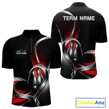 Load image into Gallery viewer, Custom Black And Red Heart Bowling Men Quarter-Zip Shirt, Hexagon Bowling Team Jerseys IPHW11306
