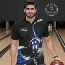 Load image into Gallery viewer, Custom Black And Blue Heart Bowling Men Polo Shirt, Hexagon Bowling Team Jerseys IPHW11307