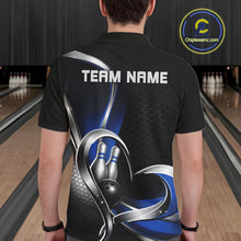 Load image into Gallery viewer, Custom Black And Blue Heart Bowling Men Polo Shirt, Hexagon Bowling Team Jerseys IPHW11307