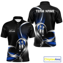 Load image into Gallery viewer, Custom Black And Blue Heart Bowling Men Polo Shirt, Hexagon Bowling Team Jerseys IPHW11307