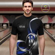 Load image into Gallery viewer, Custom Black And Blue Heart Bowling Men Quarter-Zip Shirt, Hexagon Bowling Team Jerseys IPHW11307