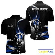 Load image into Gallery viewer, Custom Black And Blue Heart Bowling Men Quarter-Zip Shirt, Hexagon Bowling Team Jerseys IPHW11307