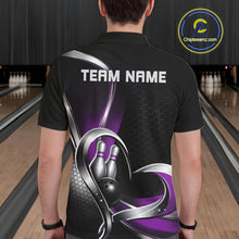 Load image into Gallery viewer, Custom Black And Purple Heart Bowling Men Polo Shirt, Hexagon Bowling Team Jerseys IPHW11308