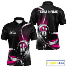 Load image into Gallery viewer, Custom Black And Pink Heart Bowling Men Polo Shirt, Hexagon Bowling Team Jerseys IPHW11309