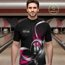 Load image into Gallery viewer, Custom Black And Pink Heart Bowling Men Quarter-Zip Shirt, Hexagon Bowling Team Jerseys IPHW11309